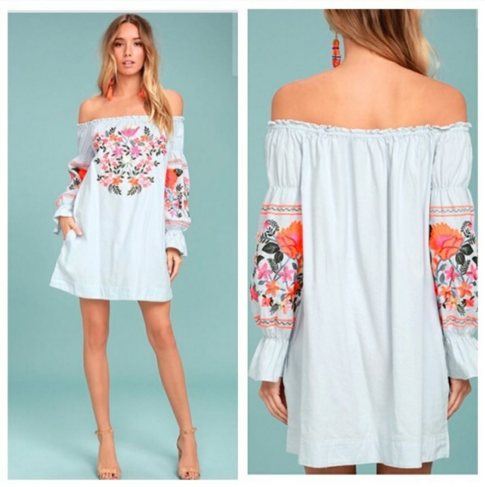 Free People Fleur Du Jour Off Shoulder Shift Dress
